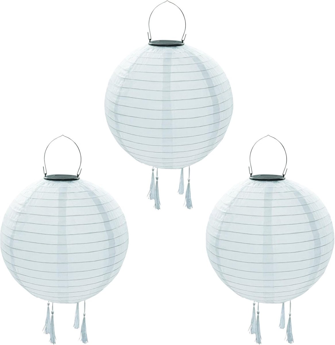 Lampions op zonne-energie voor buiten, weerbestendig, Himmel, 3 stuks, led-lantaarn, waterdicht, nylon, hangende tuinlantaarn, 30 cm, solarlampen voor buiten, tuin, bruiloft, Halloween, feestdecoratie