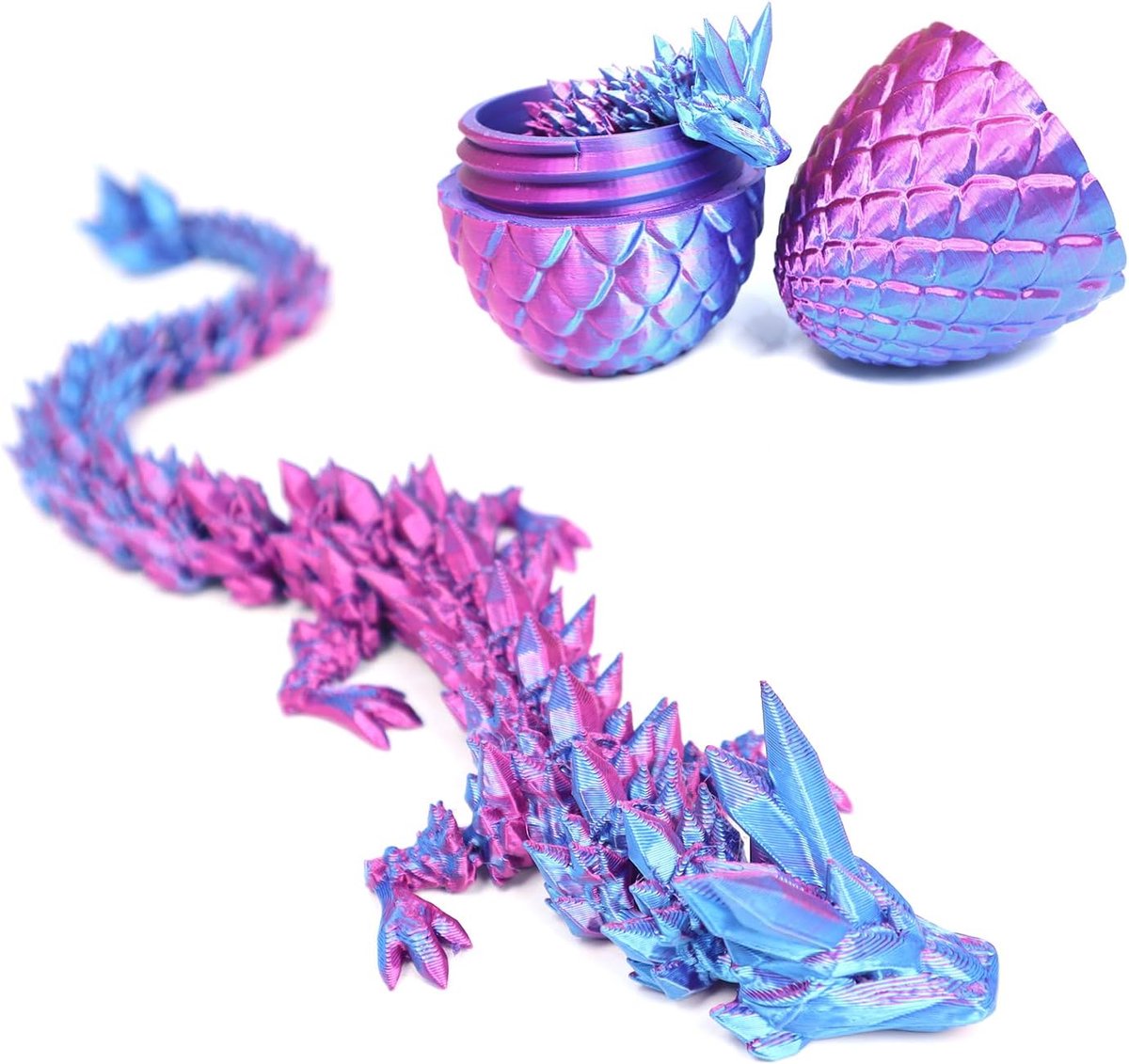 3D-geprint drakenei, drakenspeelgoed, verrassing in het ei voor geschenken voor volwassenen en kinderen, beweegbare drakenfiguren voor Pasen, kerstdag, bureaudecoratie (paars)