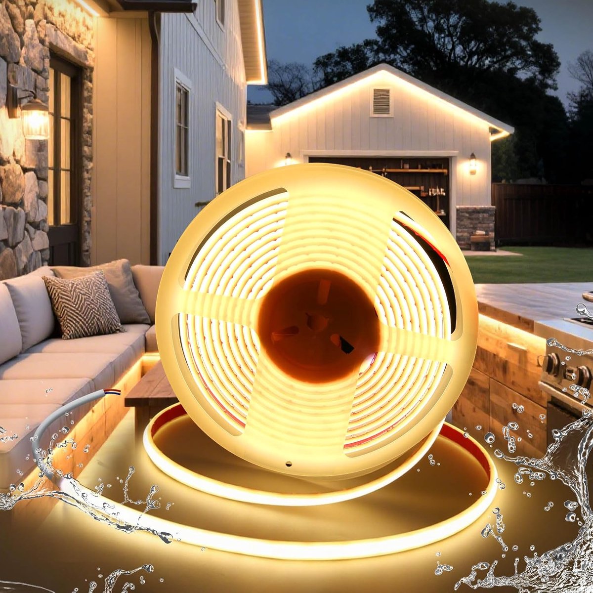 LED strepen 24V, Brimeti Zelf adhesieve Cob LED Strip 5m Waterdicht IP68 Warm Wit 3000K 320leds/m 10 mm breedte, flexibele siliconen lintlicht voor tv, slaapkamer verlichting (zonder voeding)
