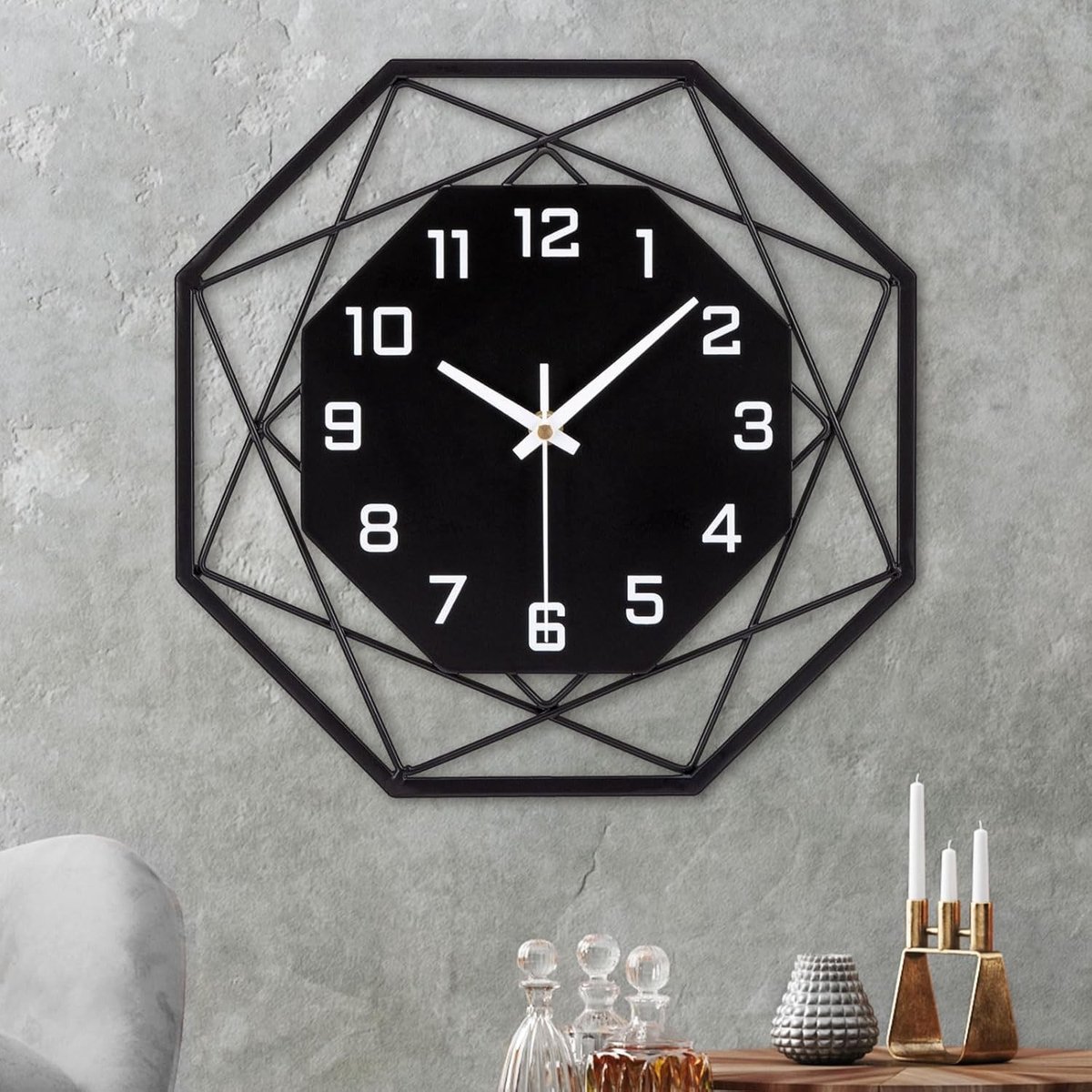 Omgoods - Modern Wandschilderij Klok 58 cm - Stille Quartz Wandklok van Wrought Iron