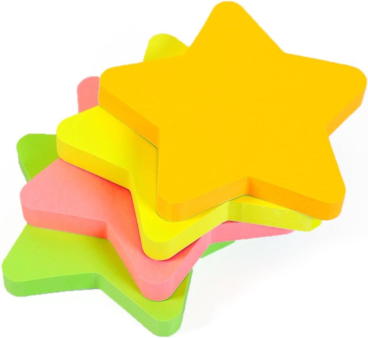 Goods 4 pads, stervormige plaknotities, 76 mm x 76 mm, neonkleuren (geel, groen, roze, oranje), 100 vellen per pad, zelfklevende berichtmemonotities voor kantoor, thuis, school