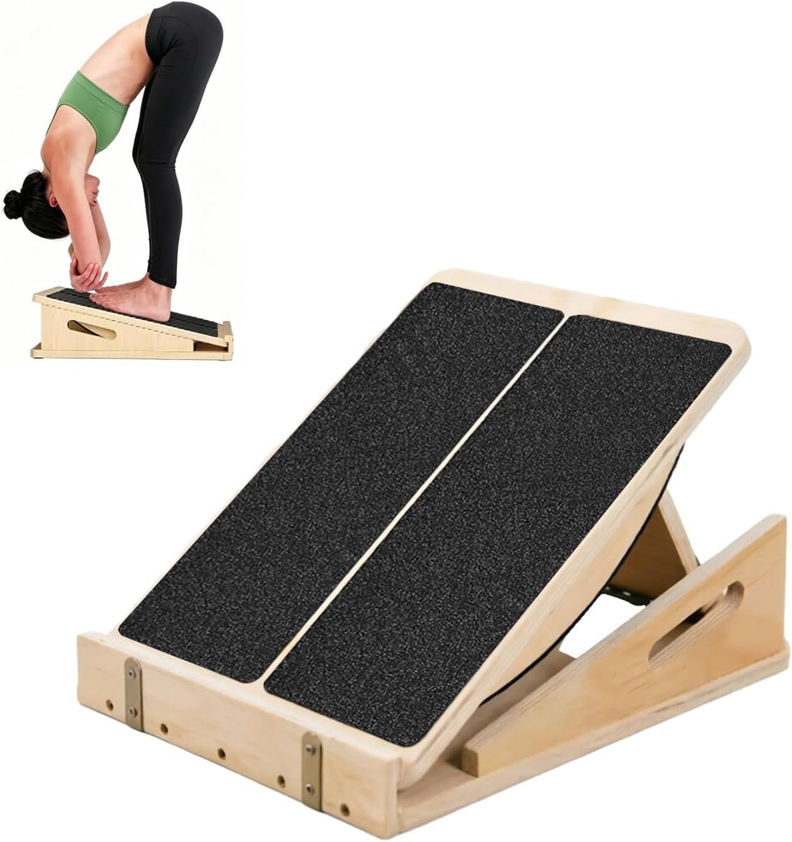 schuine plank van hout, verstelbare kuitstrekker met draaggreep, schuin board met 5 hoeken, verstelbare kuitstrekker en mobiliteit voor fitness, kantoor en dagelijks gebruik