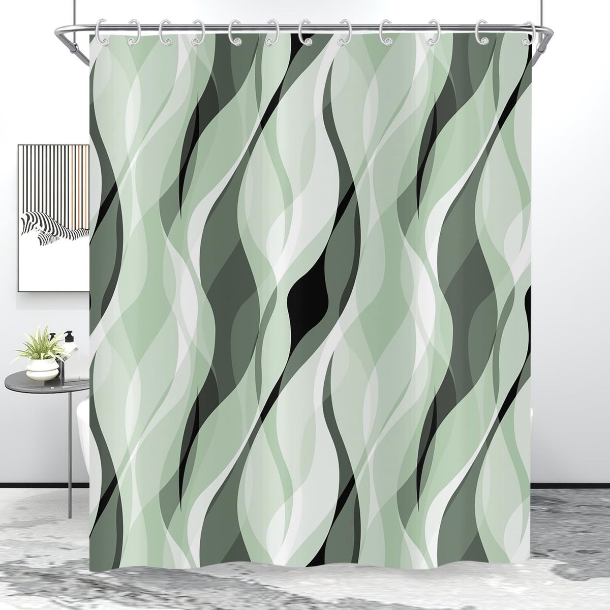 Omgoods - Groen Douchegordijn met Abstracte Ombre Streep - Waterdicht en Wasbaar