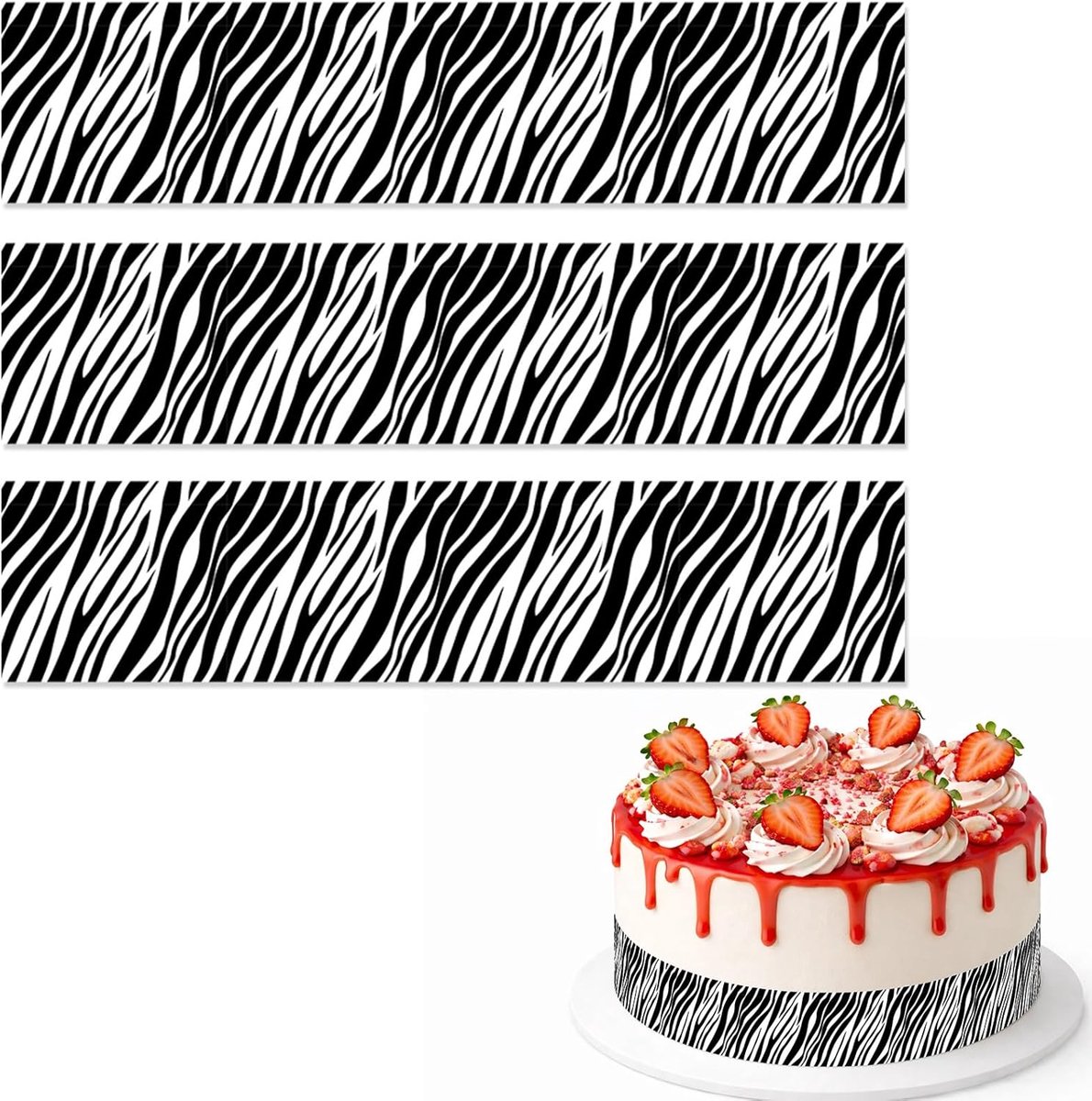 Eetbare Cakerand, 28x6,2cm Voorgesneden Rijstpapier Afbeelding Zebra Cakerand Stroken voor Dier Thema Verjaardagsfeest Decoratie