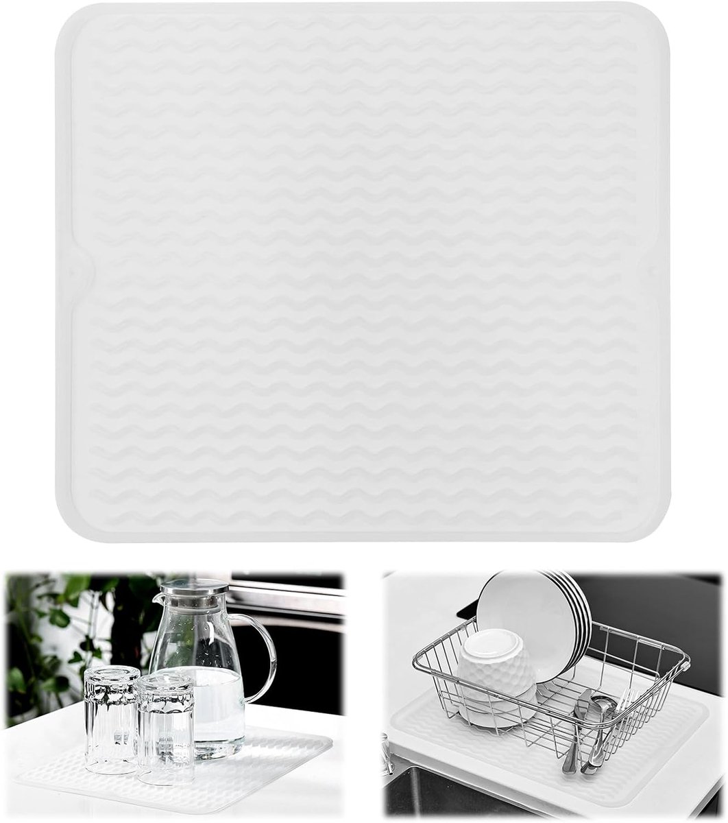 Afdruipmat, 30 x 40 cm, hittebestendige, antislip afdruipmat, servies van siliconen, als spoelmat en afdruiponderlegger voor de gootsteen in de placemat, transparant