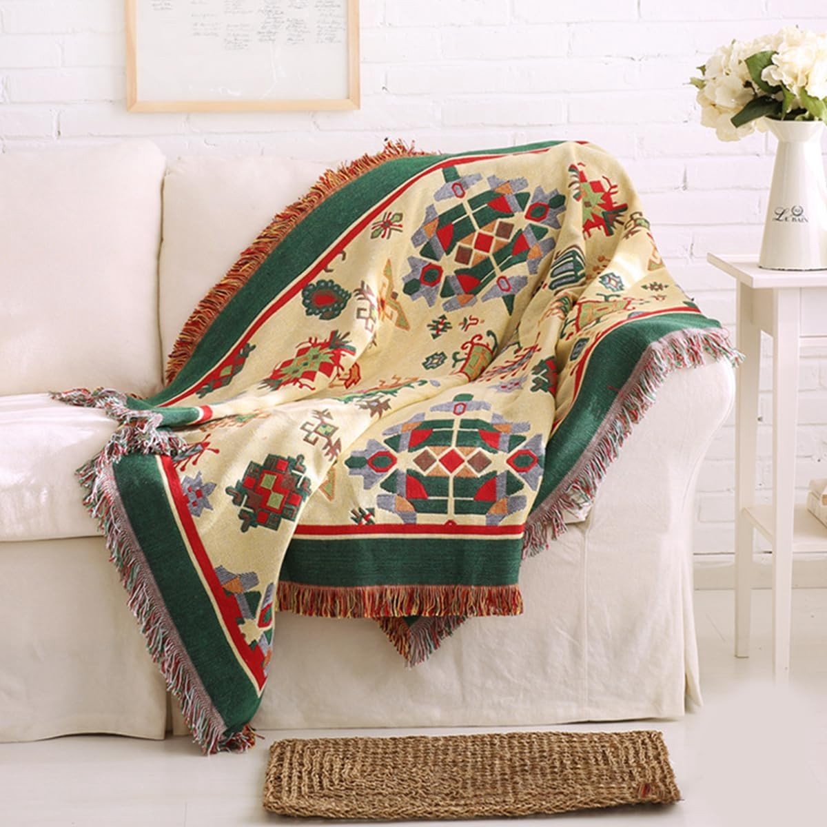Omgoods - Dubbelzijdige Plaid met Kwasten - Geometrisch Patroon in Bohemian Stijl - Vintage Decoratieve Deken