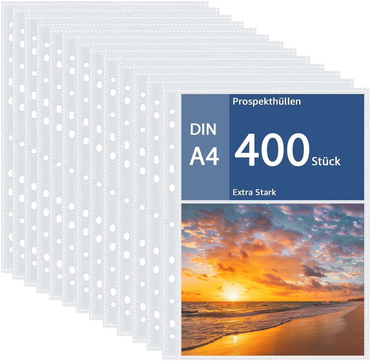 Omgoods- Brochurehoezen 400 Stuks - A4 Glashelder - Polypropyleen - Extra Sterk - Boven Open - Meervoudige Perforatie - 212 x 300 mm - Documenthoezen
