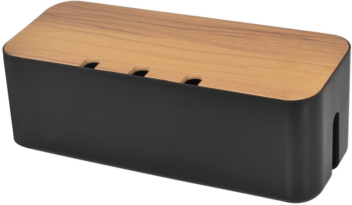 Omgoods - Grote Kabel Organiser Box - Kabelopslag met Houten Deksel