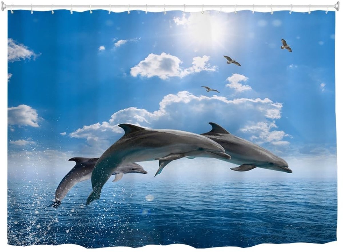 Omgoods - Extra Breed Douchegordijn met Dolfijnen 240x180cm Waterdicht
