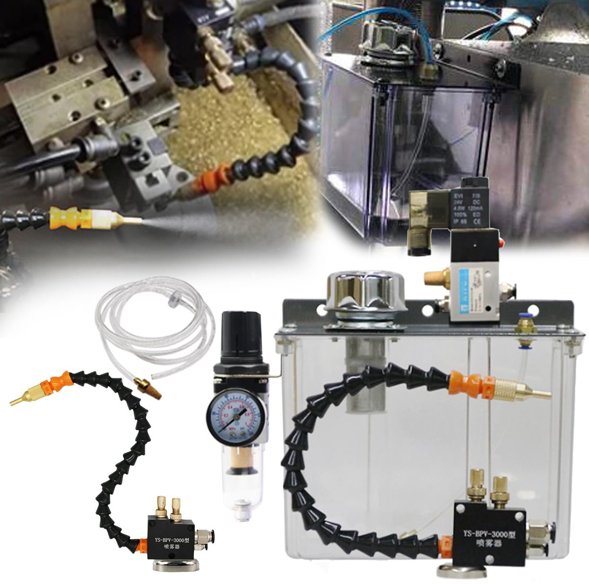 Omgoods- Spuitsysteem 3L - Koelmiddelpomp - Smeermiddel - CNC/Machine - Volledig afgesloten - 24V - Flexibele as 300 mm - Smeersysteem