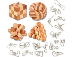 20 Stuks Houten en Metaal Brain Teaser Puzzels Set Logica Puzzels Logica Giochi - Elkaar Grijpende Jigsaw Cube Game voor Kinderen en Volwassenen IQ spellen Speelgoed Cadeau en Decoratie