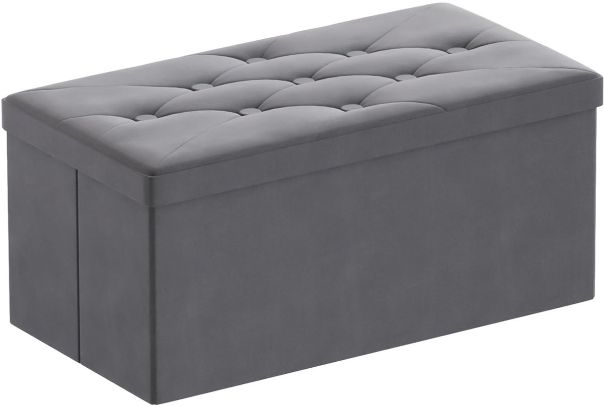 Omgoods - Opvouwbare Velours Tufted Opberg Ottoman - 80L Ruimte in Grijs