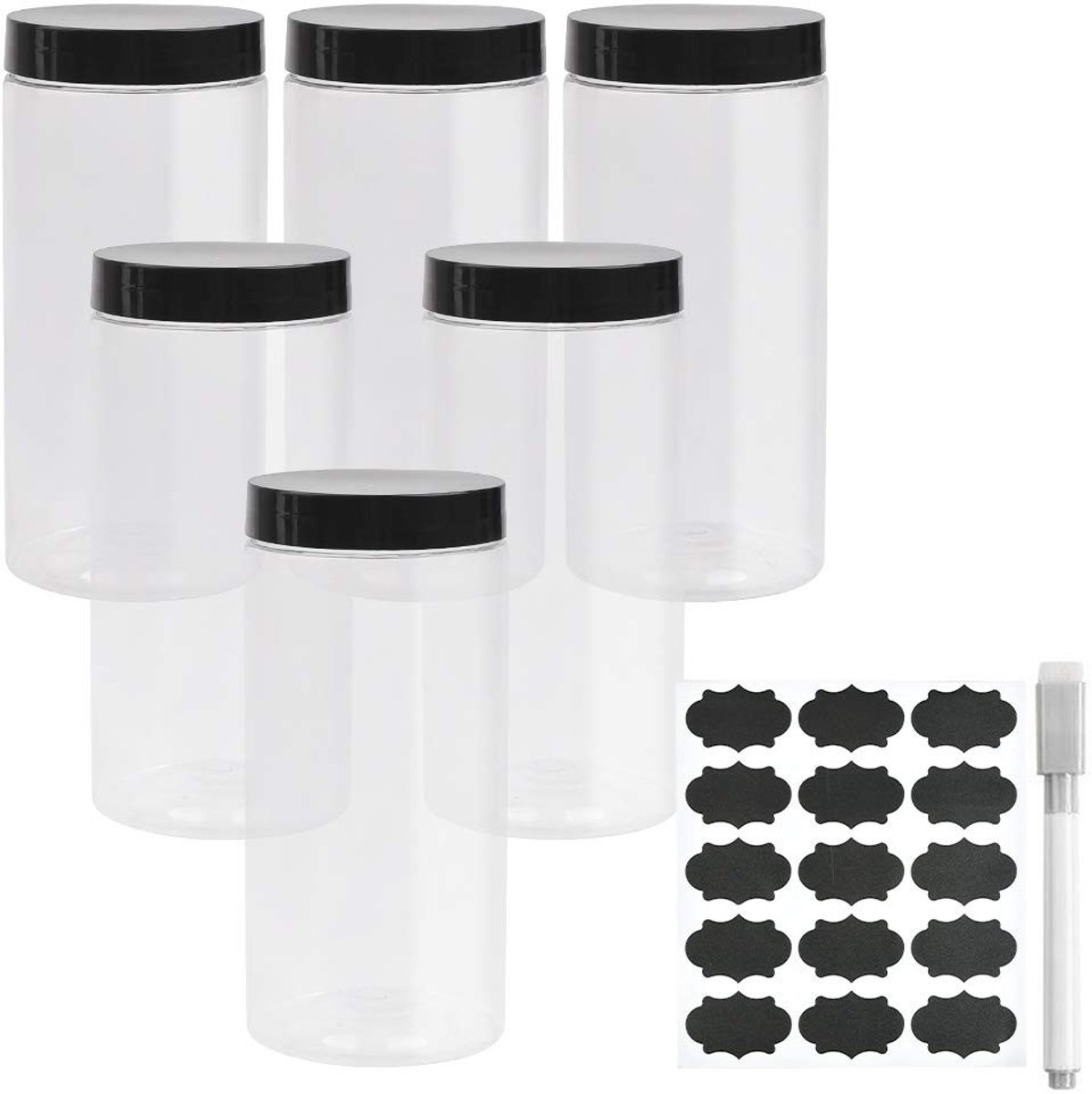 Omgoods - Opslagpotten Set van 6 - Plastic Canning Jars met Deksel 850ml