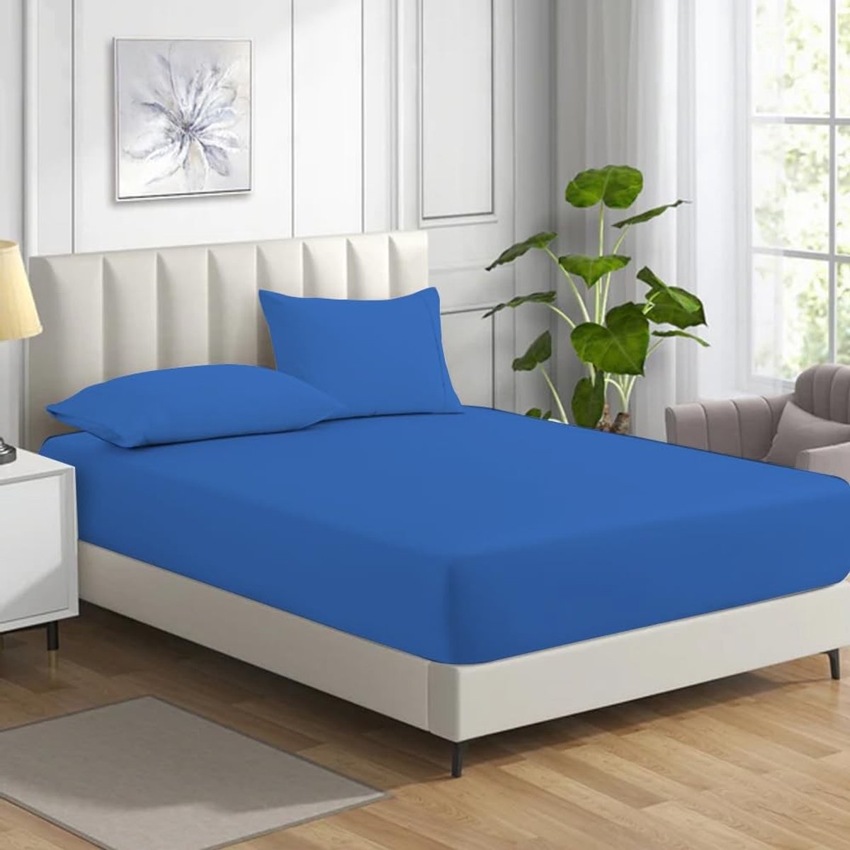 Omgoods - Fitted Sheet van 100% Egyptisch Katoen - Blauw, 200 TC