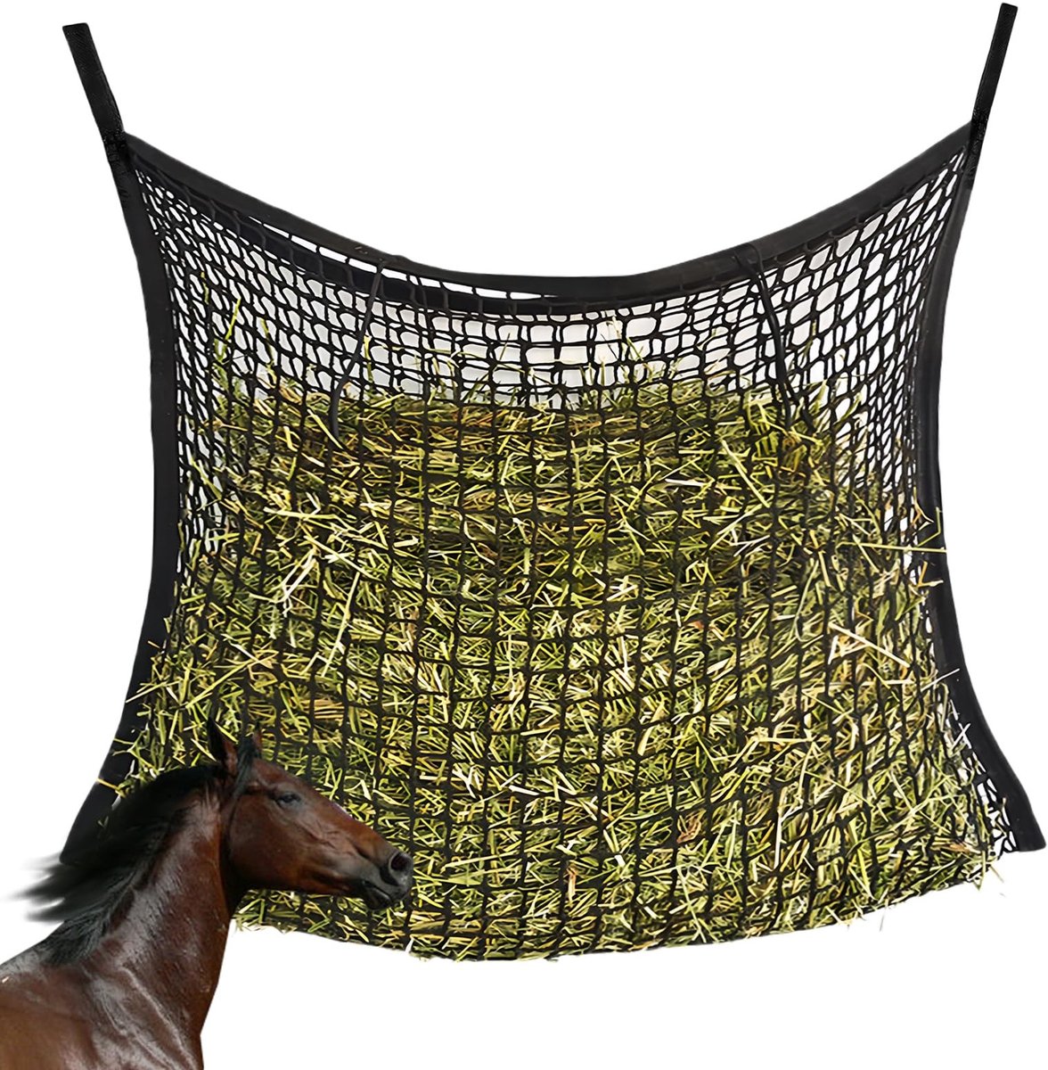 Omgoods- Hooiennet 120 x 90 cm - Voedernet voor 8,5 kg hooi - Duurzaam PP-vezelnet - Afmetingen 3 x 3 cm - Hooizak - Gezonde voering