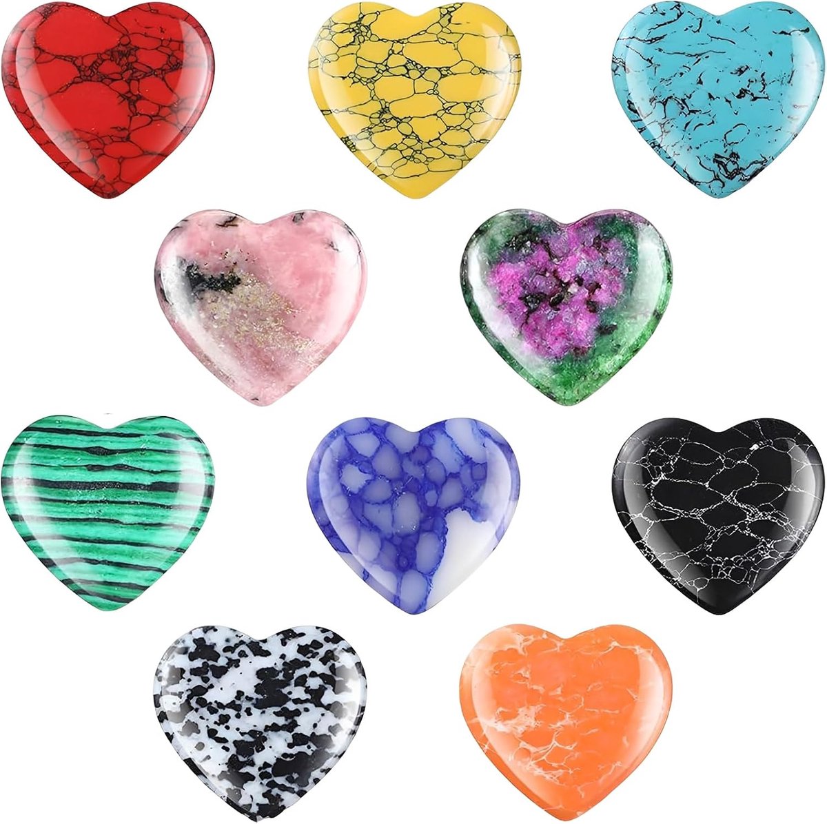 10 hartvormige kristallen, 2 cm, energiestenen, decoratie voor Valentijnsdag en bruiloft, meerkleurige beschermstenen voor meditatie en stressvermindering