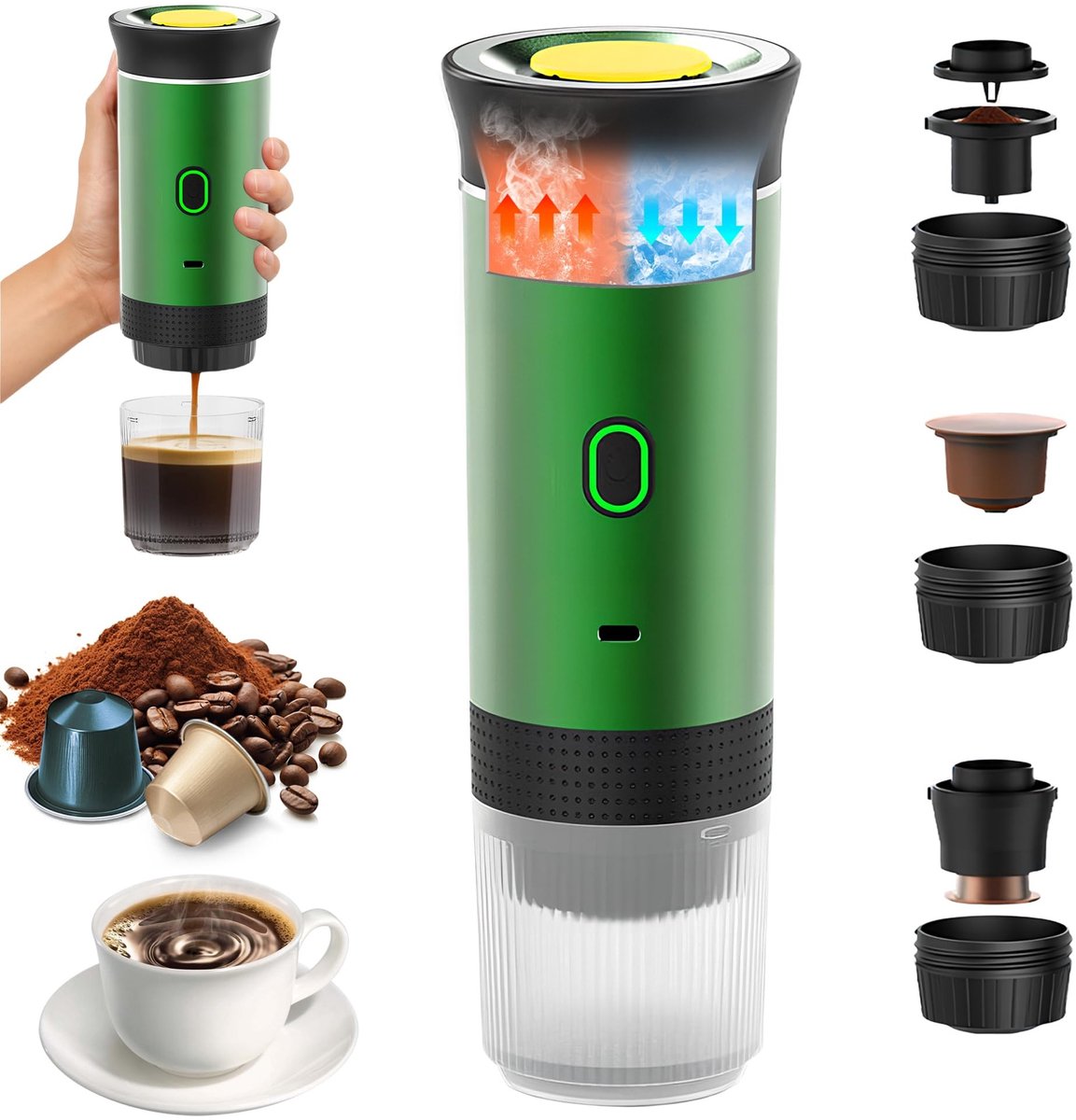 Omgoods - Draagbare 3-in-1 Koffiemaker - Elektrische Espresso Machine voor Reizen