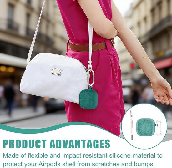 Hoes voor AirPods 4 (2024), zachte siliconen full-body beschermhoes met reinigingskit en sleutelhanger [led zichtbaar], fijn lasergraveerpatroon, hoes voor Apple AirPods 4e generatie — afbeelding 4