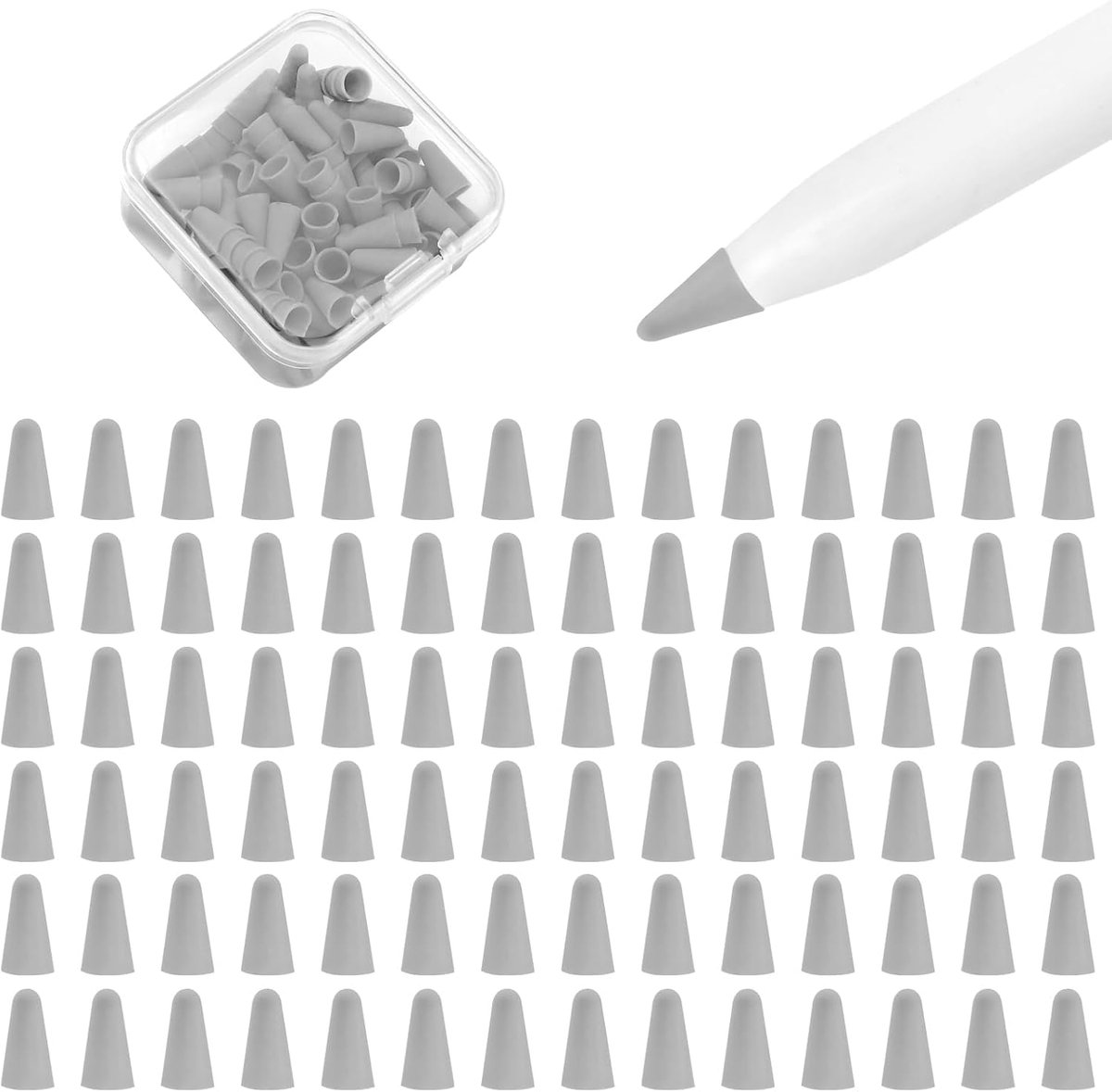 100 stuks siliconen puntbeschermers voor Apple Pencil 1/2/pro/USB-C | 100 siliconen puntbeschermers + 2 penhandgreephoezen inbegrepen, antislip en geluidsdempend voor iPad Pencil