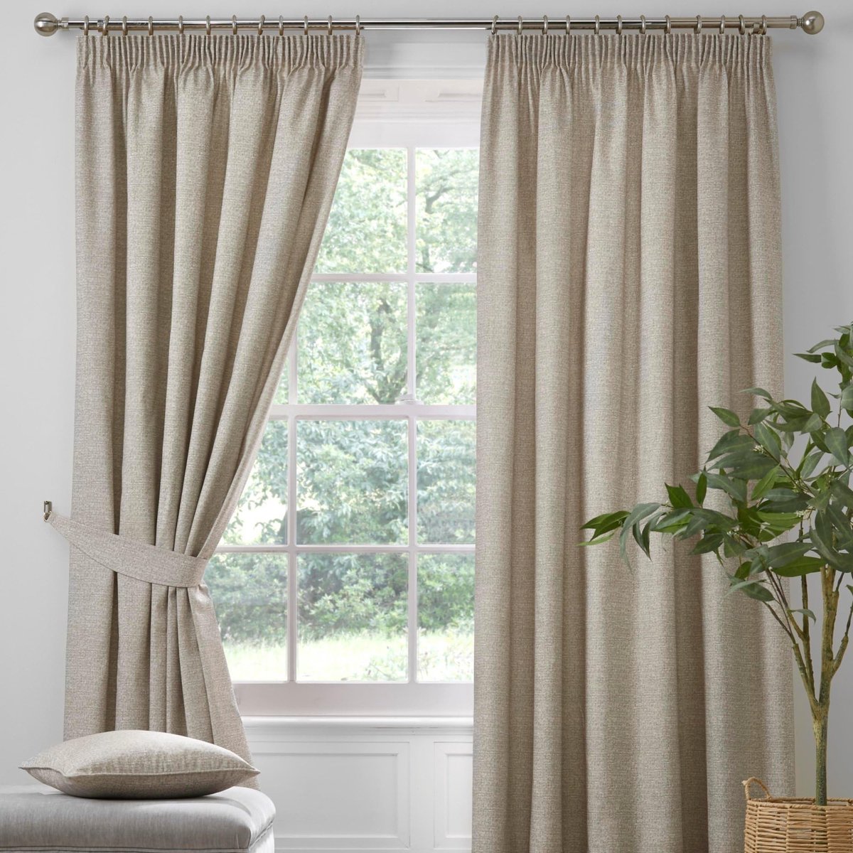 Omgoods - Pembrey Gordijnen - Textured Pencil Pleat Gordijnen met Tie Backs - 90" Breed x 72" Daal