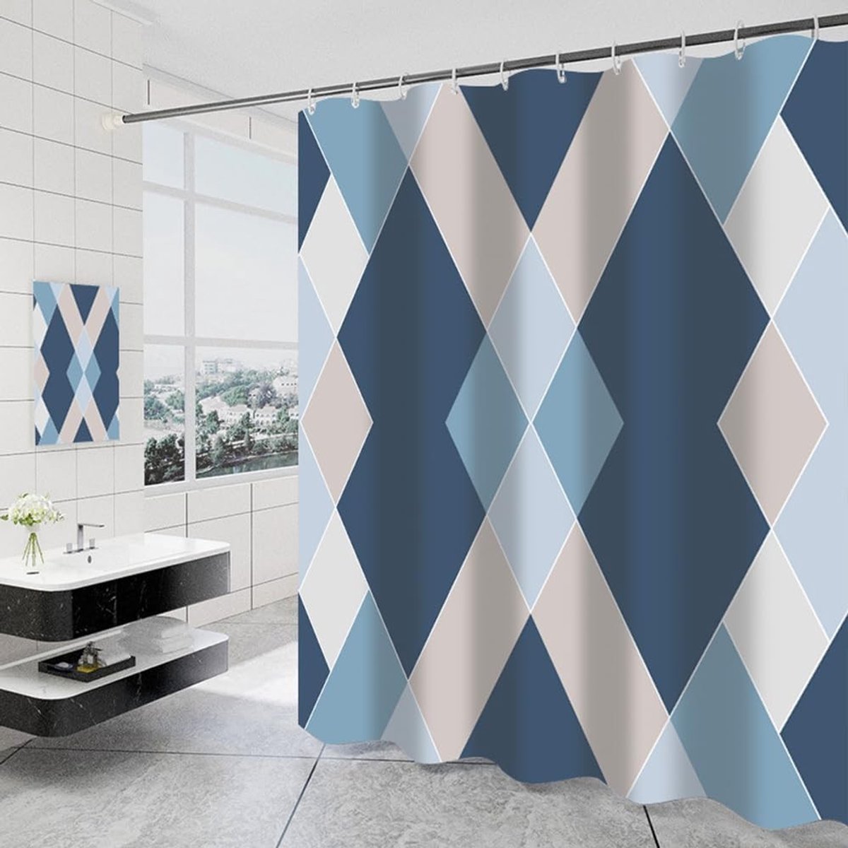 Omgoods - Waterdicht Douchegordijn met Prism Patroon 240x200cm