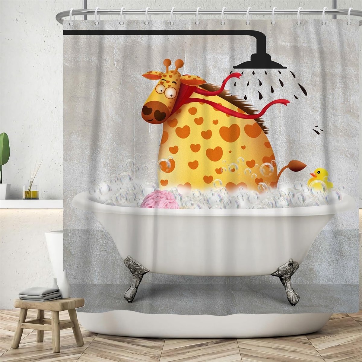 Omgoods - Vintage Douchegordijn met Giraffe 180 x 180 cm