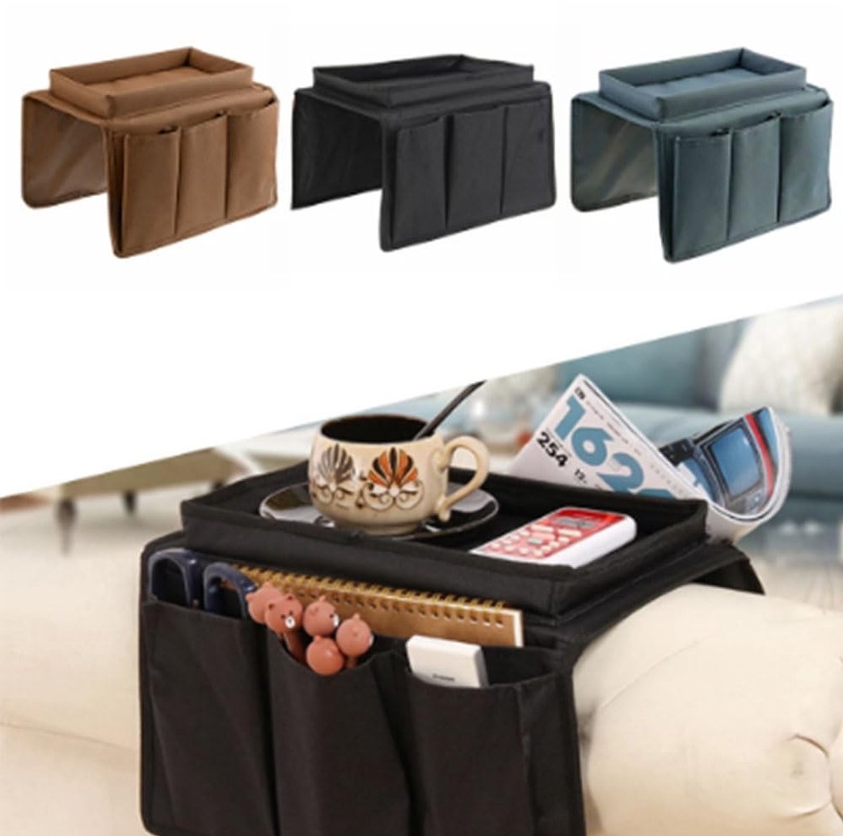 Omgoods - Sofa Armleuning Organizer met Kopjeshouder - Ideaal voor Tablet en Meer