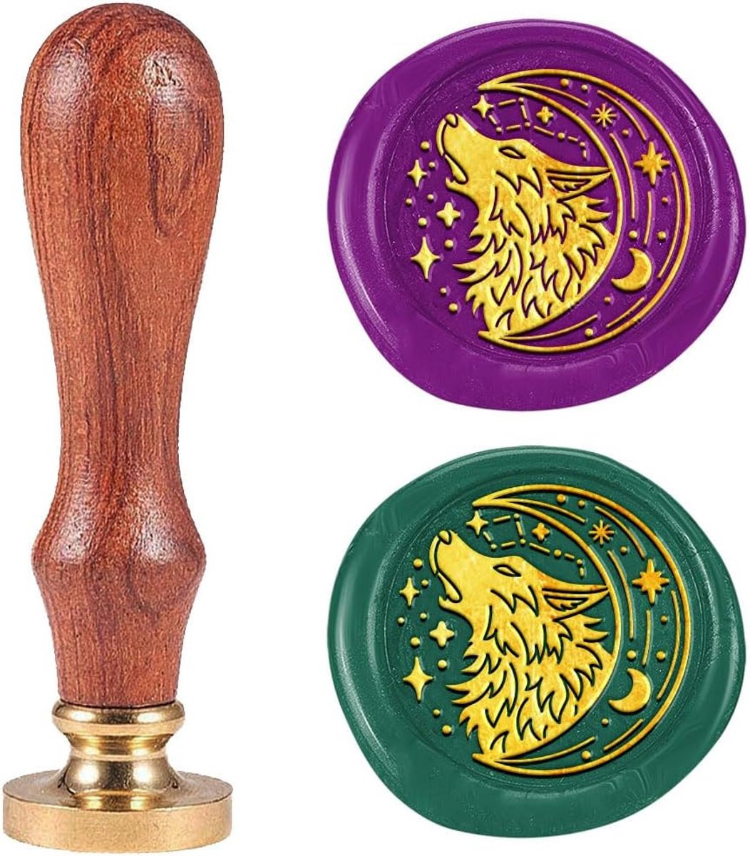 wol- en maan, 25 mm, gepersonaliseerd, retro zegelstempel met houten handvat, zegelstempel, zegelwas voor envelop, wenskaart, brief, huwelijksuitnodiging, cadeau
