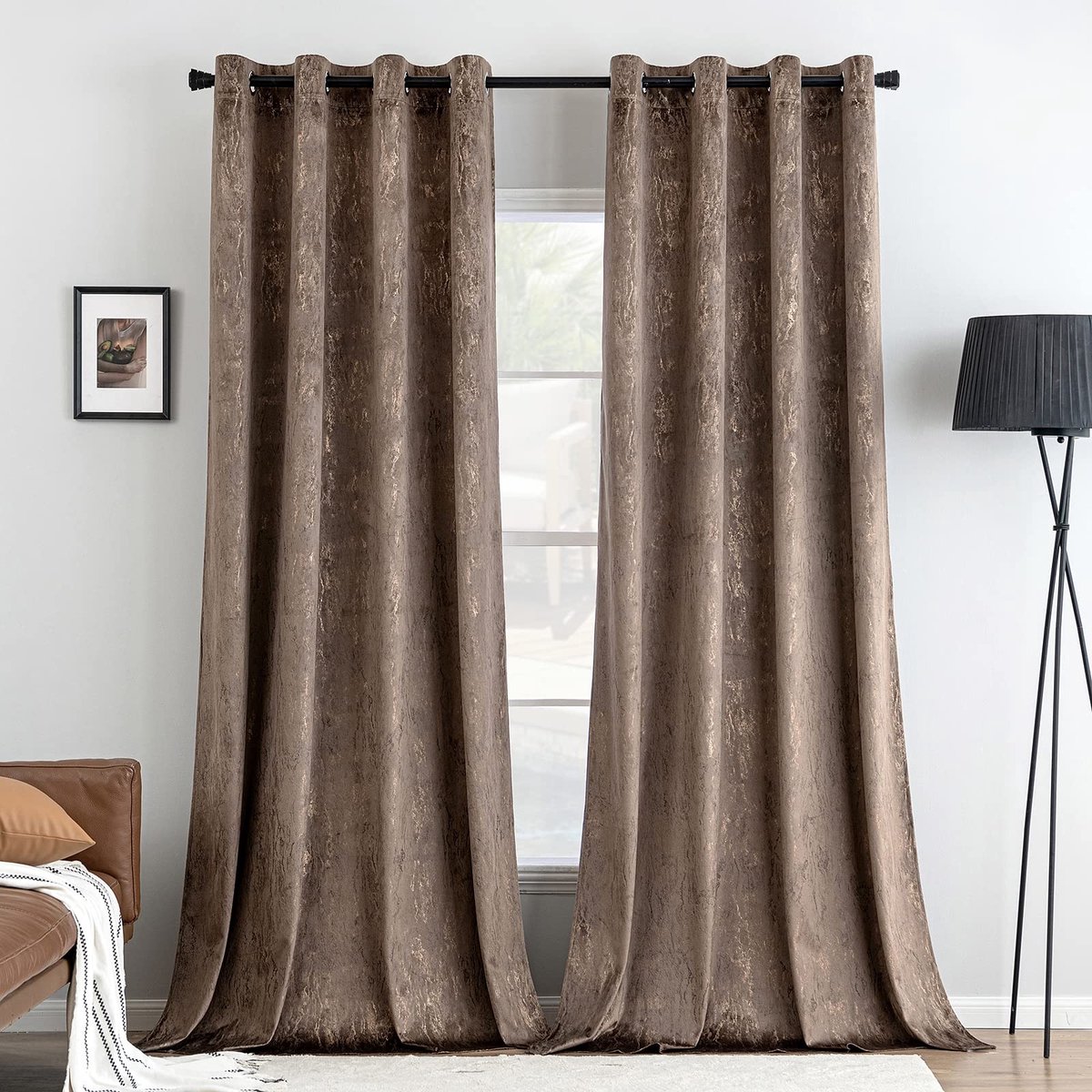 Omgoods - Bruine Velvet Gordijnen - Set van 2, 140 x 260 cm, Moderne Stijl