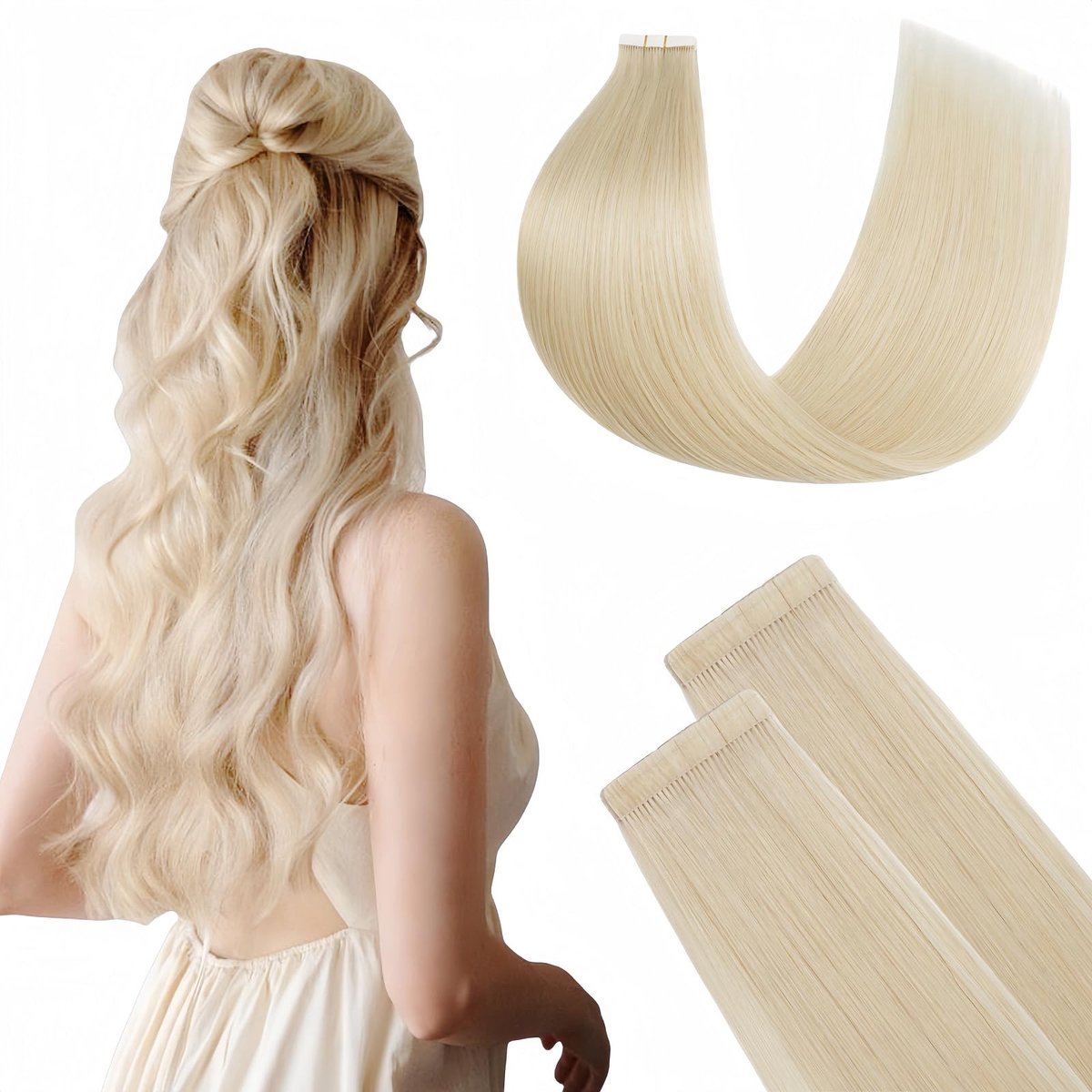 Omgoods - Tape In Hair Extensions - Echte Mensenhaar, Platinum Blonde, 40CM
