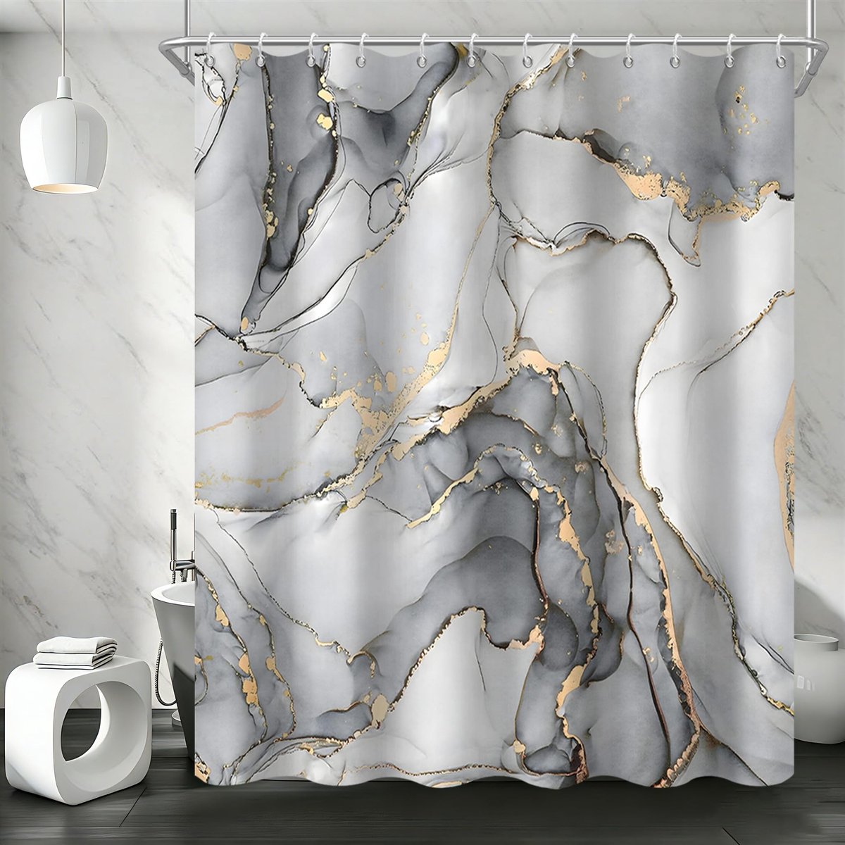 Omgoods - Lichtgrijs Ombre Douchegordijn 120x180 cm Waterdicht en Machinewasbaar