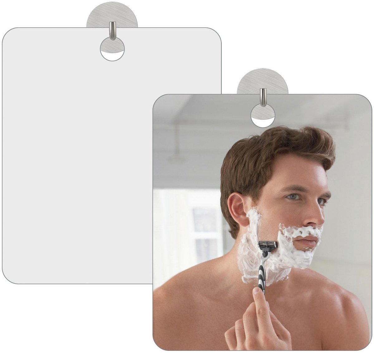 Omgoods - 2 Stuks Douche Spiegel - Anti Fog Shatterproof Badkamer Spiegel met 3 Haken