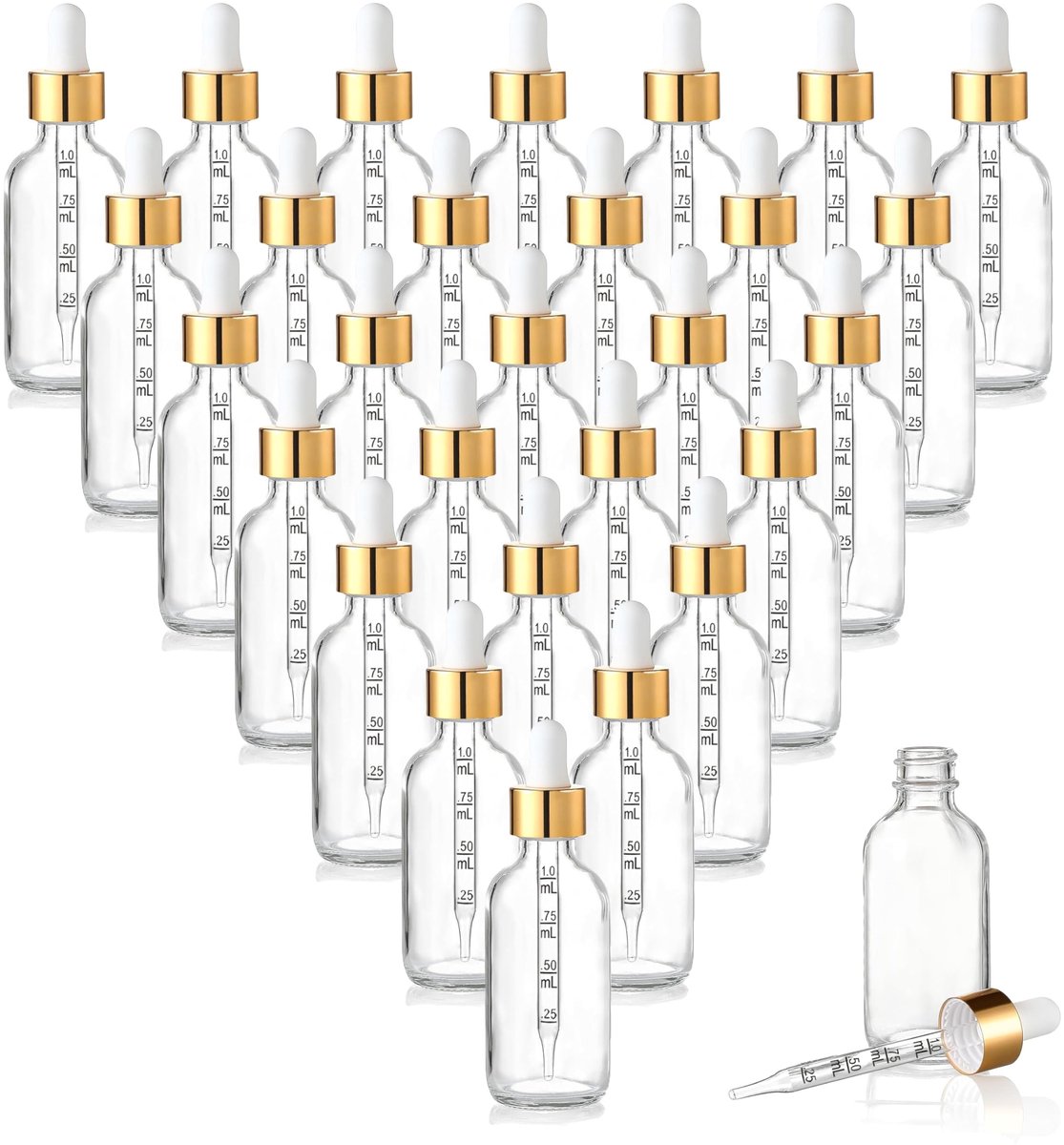Omgoods- Pipetflesjes 50 ml - 20 Stuks - Lege Glazen Flesjes - Lekvrij - Met Etiketten en Trechter - Voor Oliën en Cosmetica - Druppelflesjes