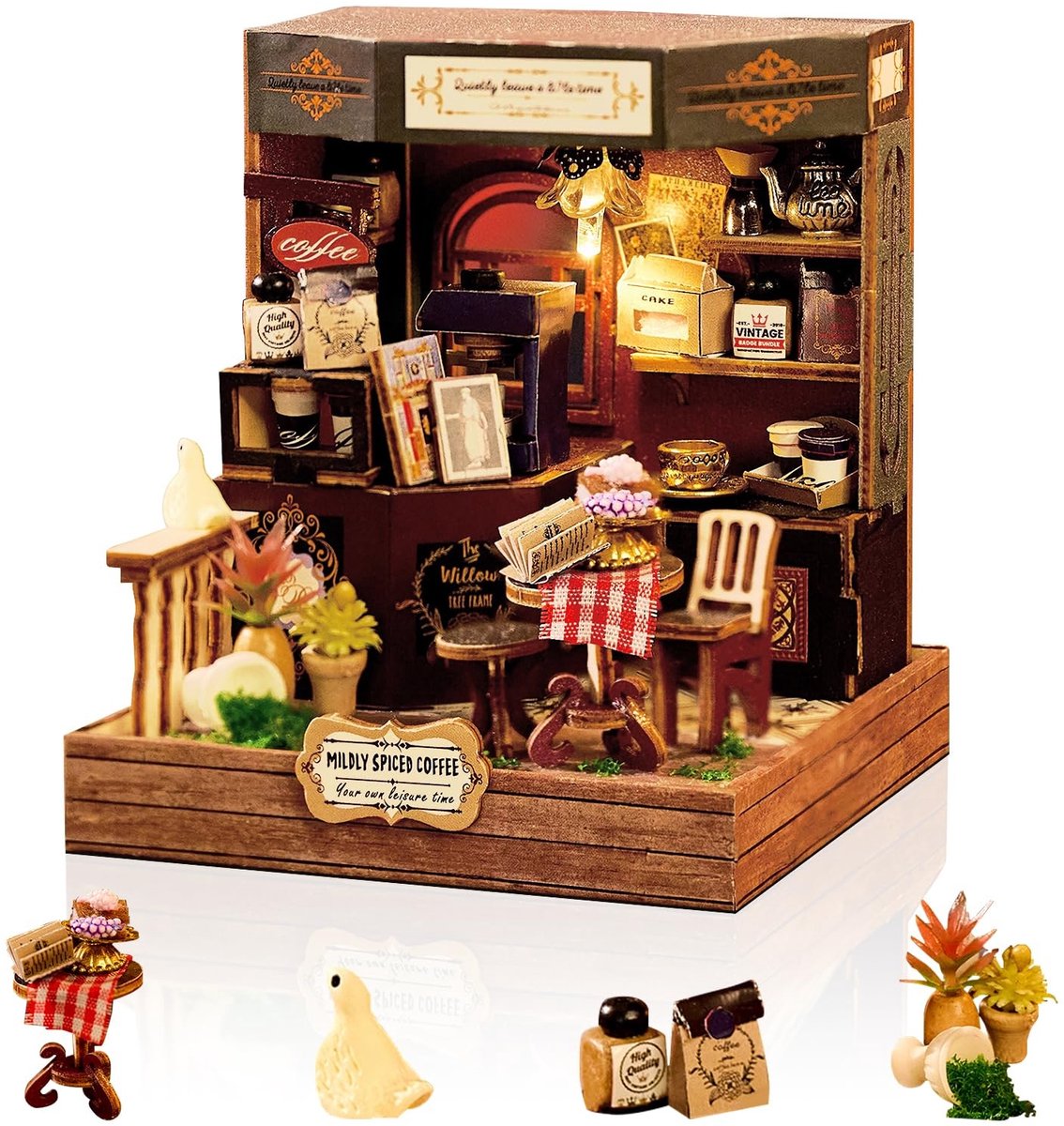 Omgoods - DIY Miniatuur Huis Set met LED Licht, Houten Poppenhuis voor Volwassenen en Tieners