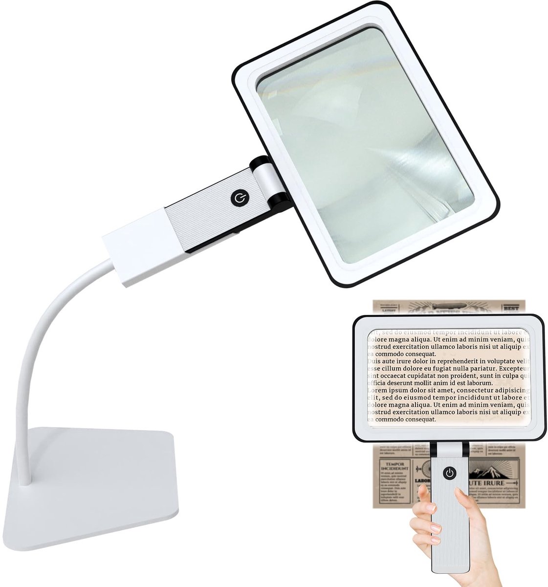 Omgoods- Leesloep met verlichting - Inklapbare leesloep - Standaard - Voor senioren - 5x vergroting - Lichtgewicht ontwerp - Vergrootglas