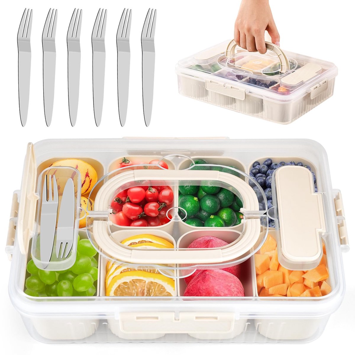Omgoods - Snackkom met Deksel en Bestekopslag - Ideaal voor Picknicks en Feestjes