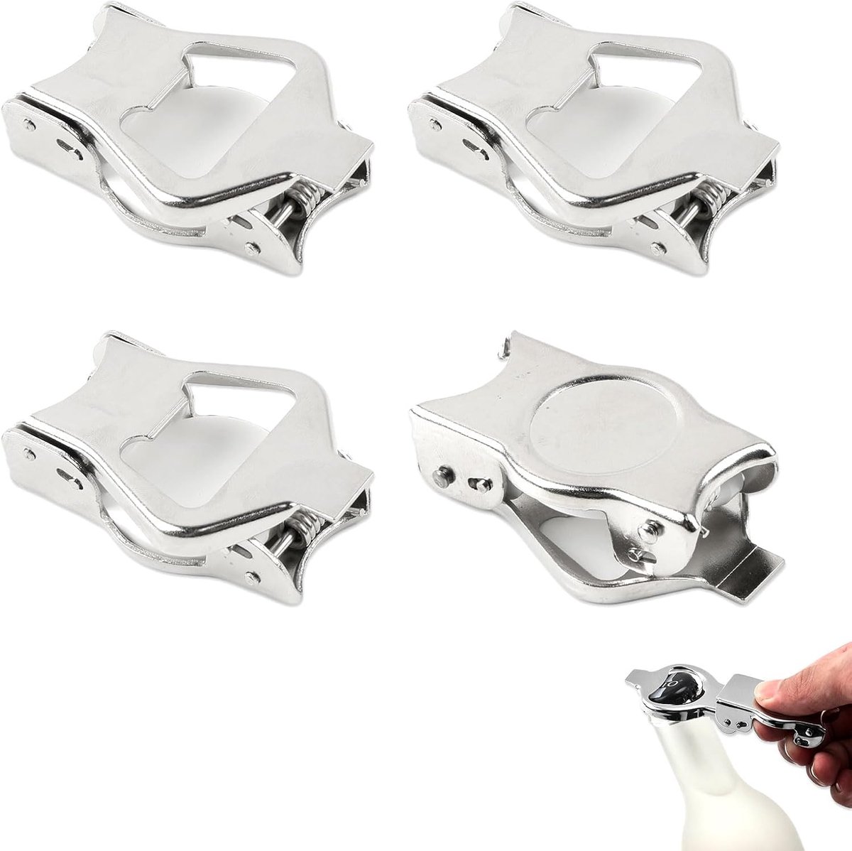 4 stuks bierflessen roestvrij staal flesopener inklapbaar | Flessensluiting, bierflessensluiting, draagbare bierflesopener met sluiting, bieropener voor thuis, bar, camping, outdoor