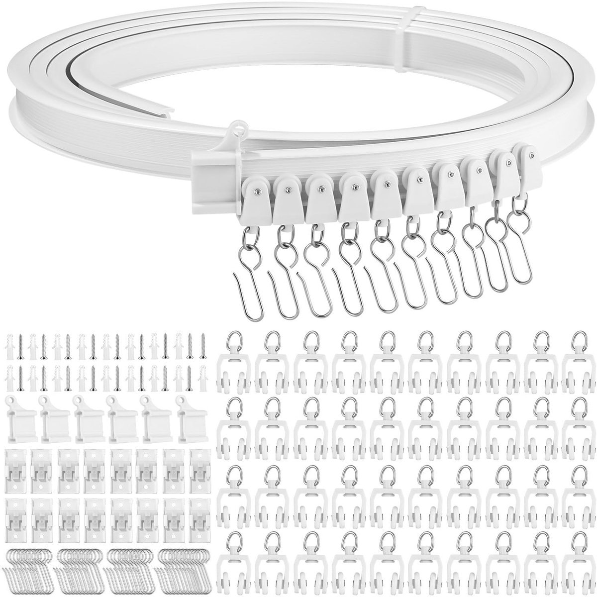 Omgoods - Vouwbare Plafond Gordijnrail - 5M Flexibele Rail met Stille Rollen