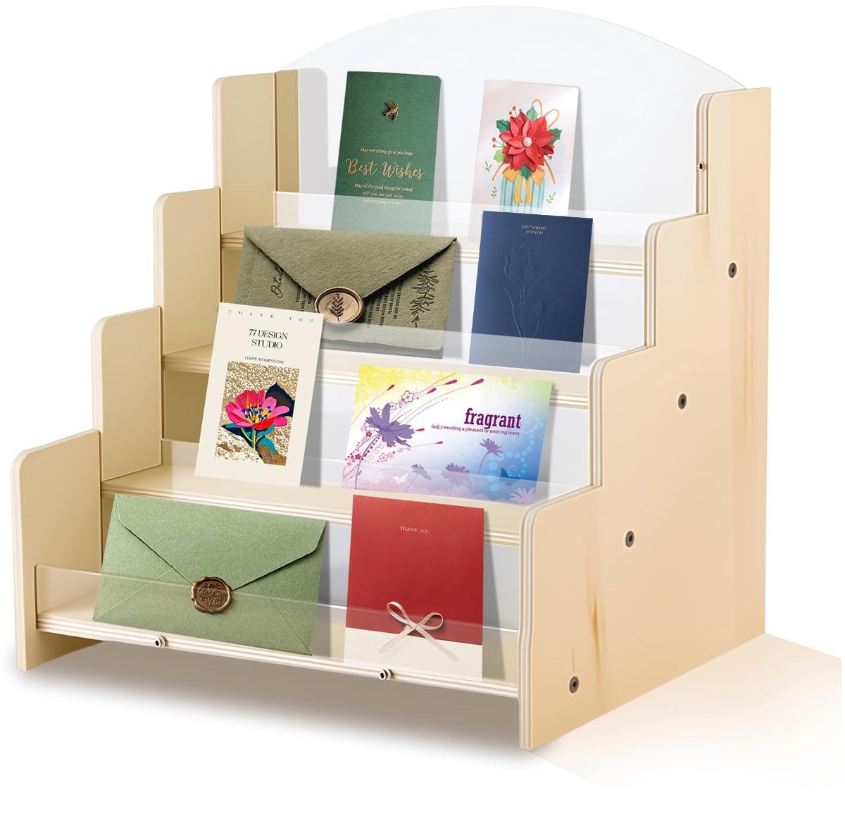 Omgoods - Postkaart Houder - 4 Laags Houten Display Stand