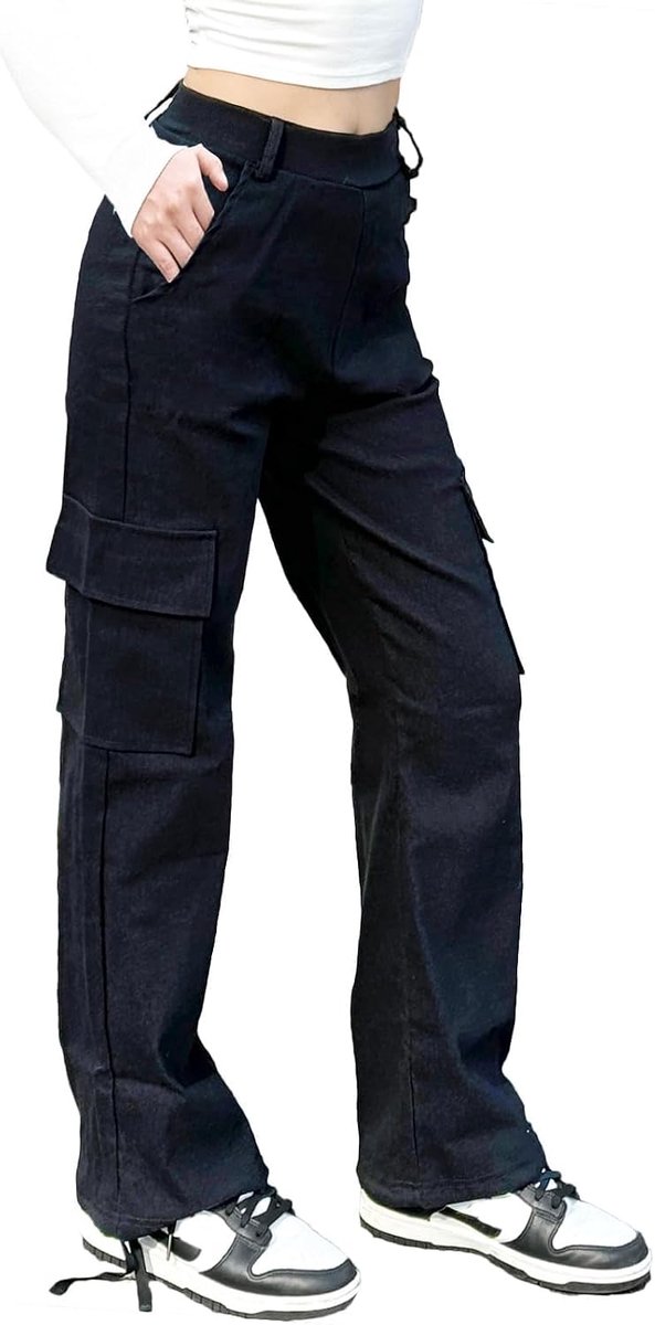 Cargo Broek Vrouwen Brede Rechte Been Verstelbare Manchetten 4 Zakken Hoge Taille Losse Stretch Werk Joggers Broek Tiener School Streetwear Casual