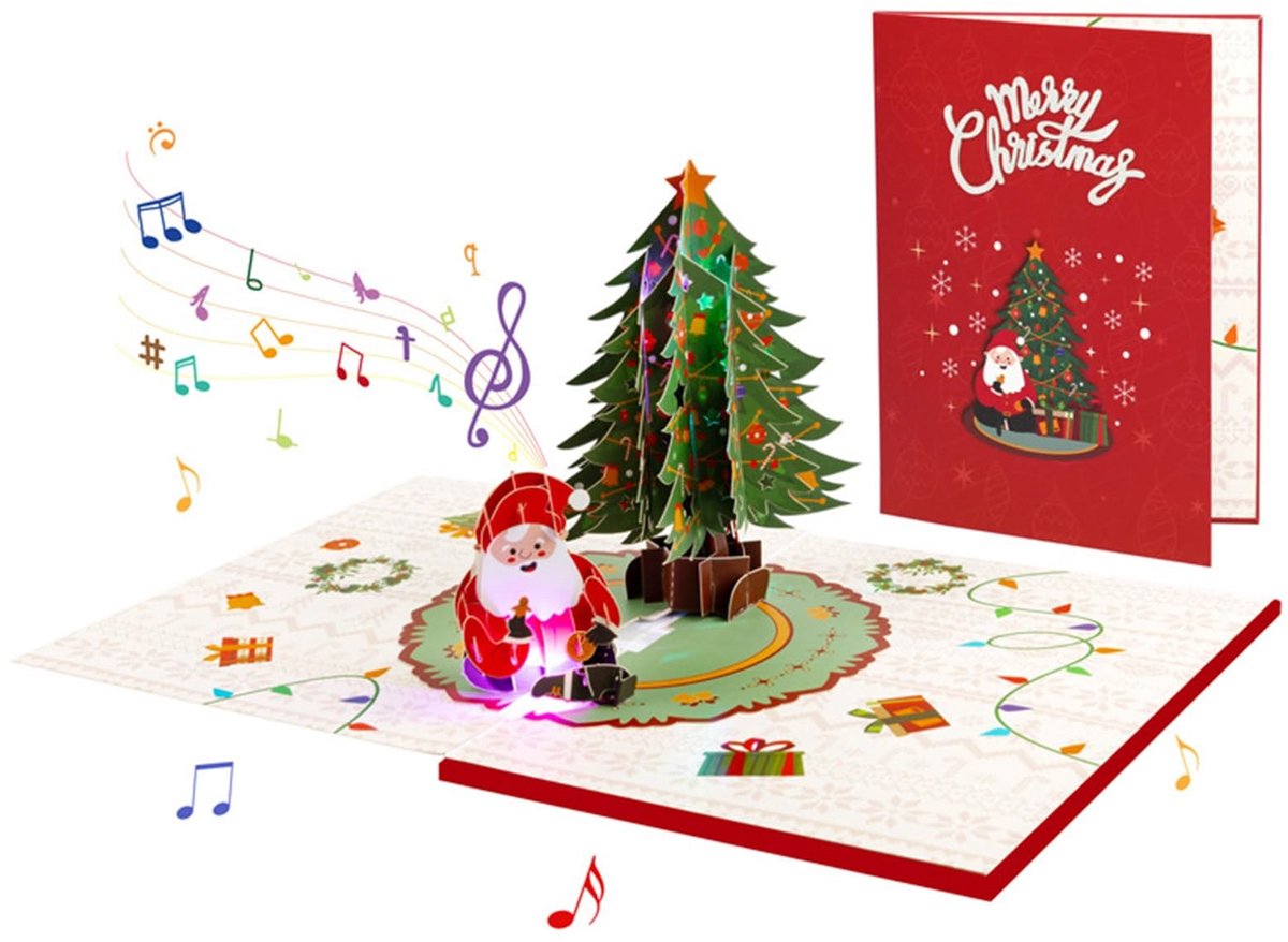 Omgoods - Popup Kerstkaart Met Geluid en Licht - Handgemaakte Vouwkaart