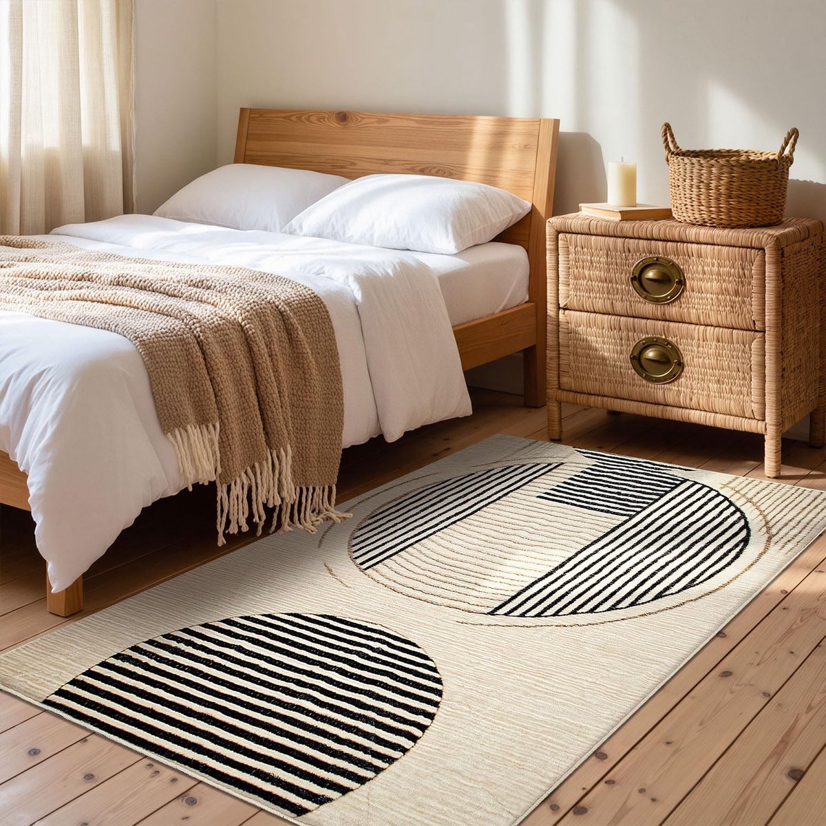 Omgoods - Wasbare Vloerkleden Woonkamer 80x120cm, Geometrisch Tapijt Beige, Antislip, Korte Pool voor Slaapkamer en Eetkamer