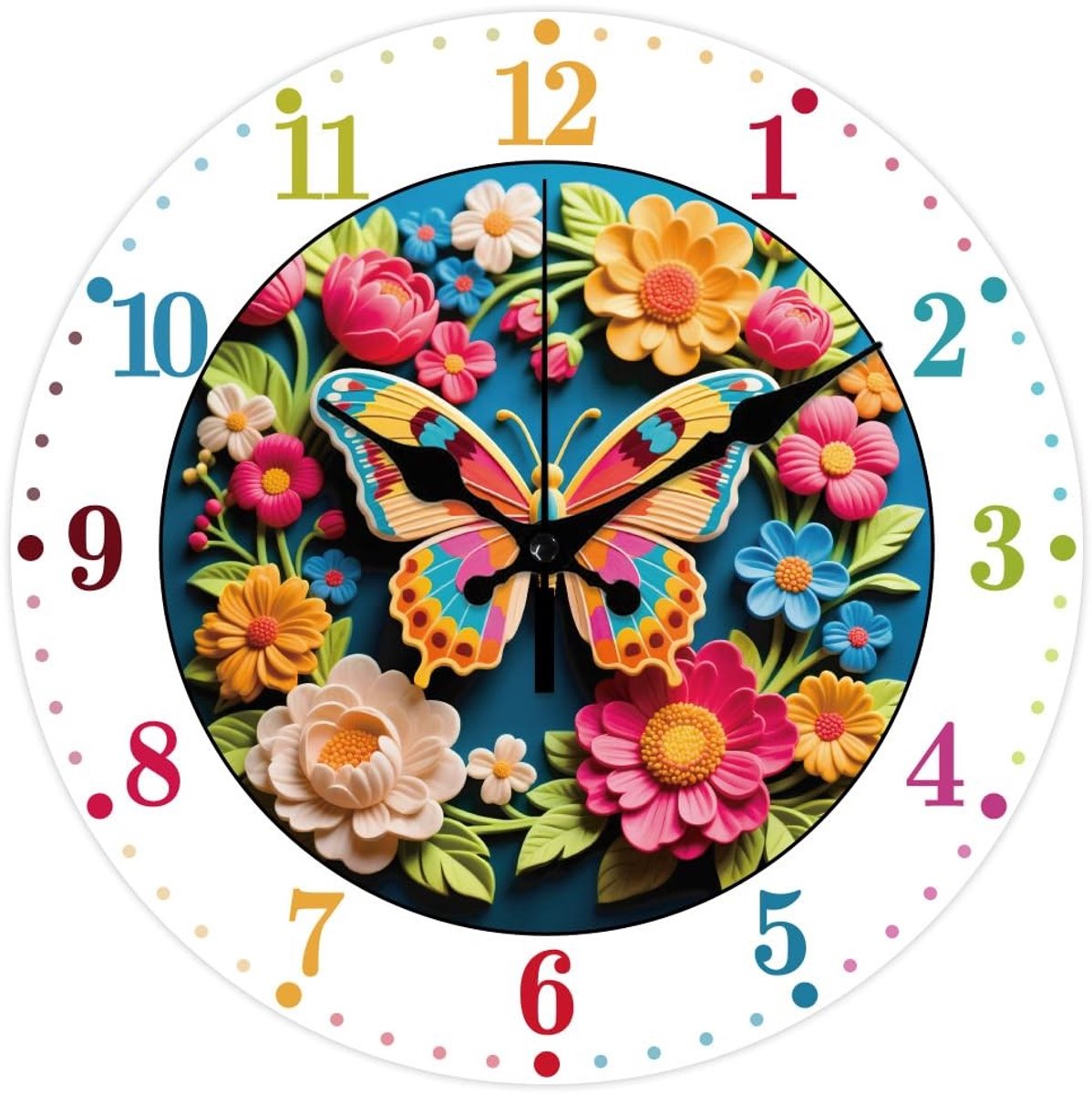 Omgoods - Kleurige Vlinders Wandklok 12 Inch - Decoratieve Klok met Stille Werking