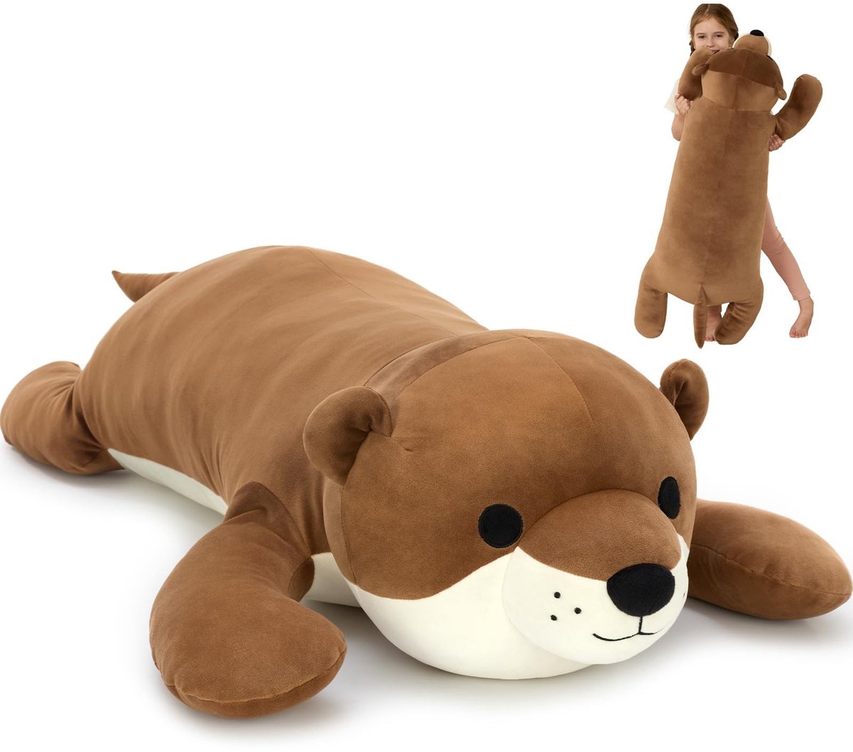 Omgoods - XXL Otter Knuffelkussen - 110 cm Lange Pluche Kussen voor Kinderen en Baby's