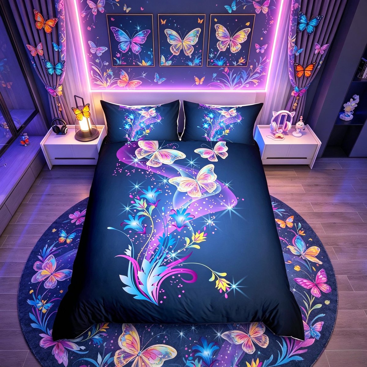 Omgoods - Duvet Cover Set met Vlinders en Bloemen voor Kinderen