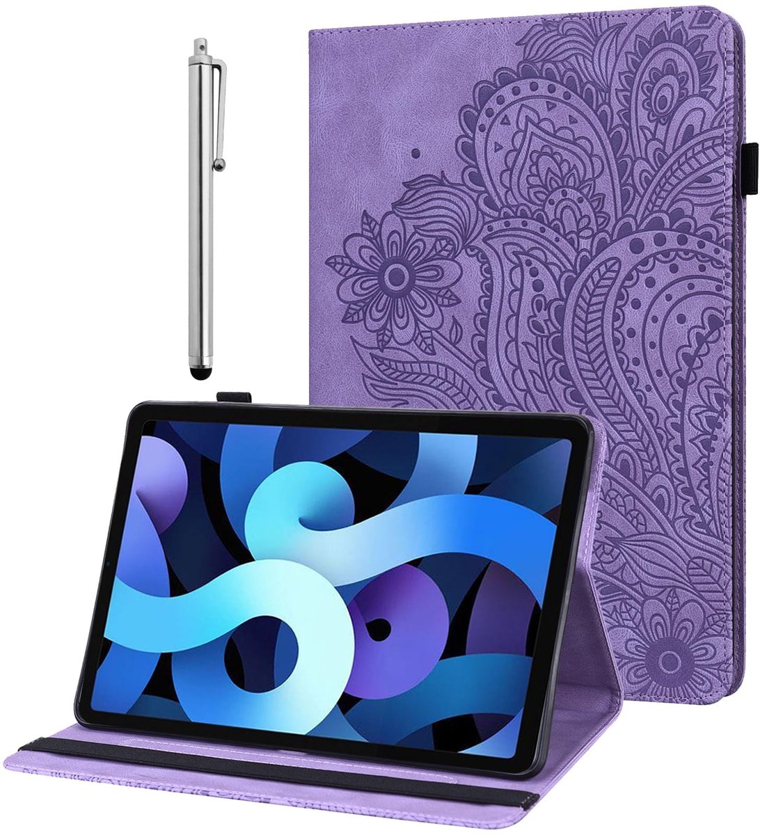 Omgoods - Case voor iPad Mini 6 (2021) met Penhouder en Screen Protector - Ultra-Dunne PU Leren Cover (Paars)