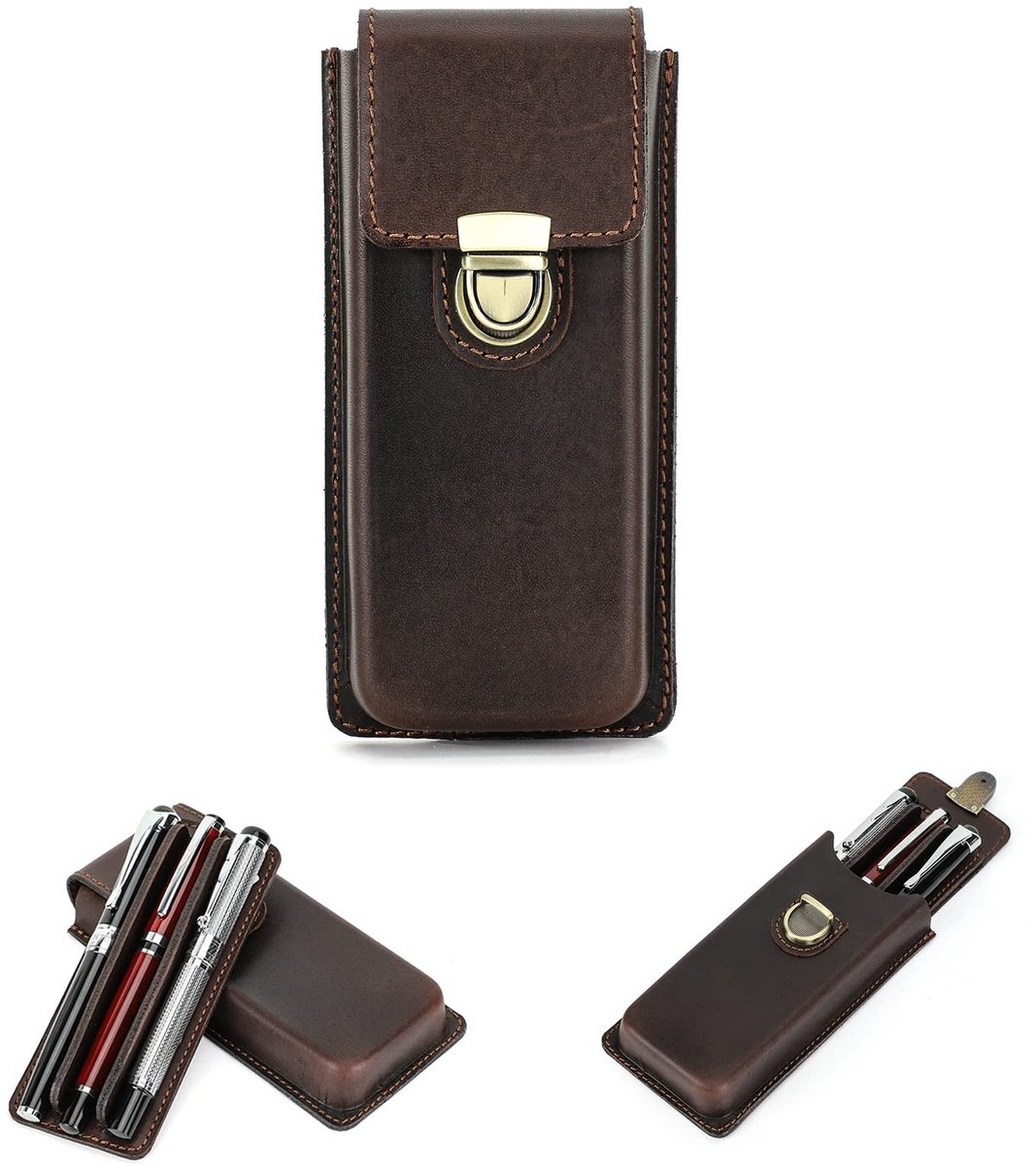 Omgoods - Leren Pennenetui - Vintage Organizer voor 3 Pennen