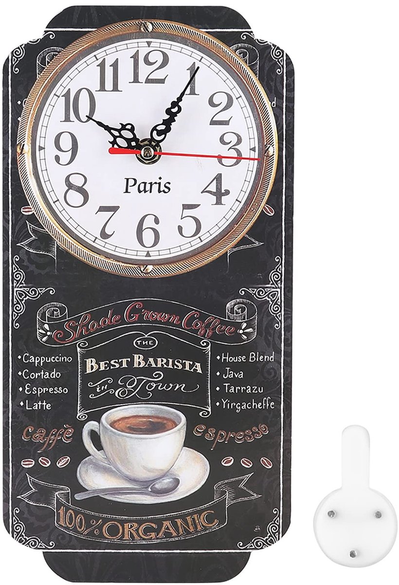 Omgoods - Wandklok - Retro Wanddecoratie - Vierkante Bar Klok - Wit/Crème - Keuken en Woonkamer - 30 x 14,7 cm