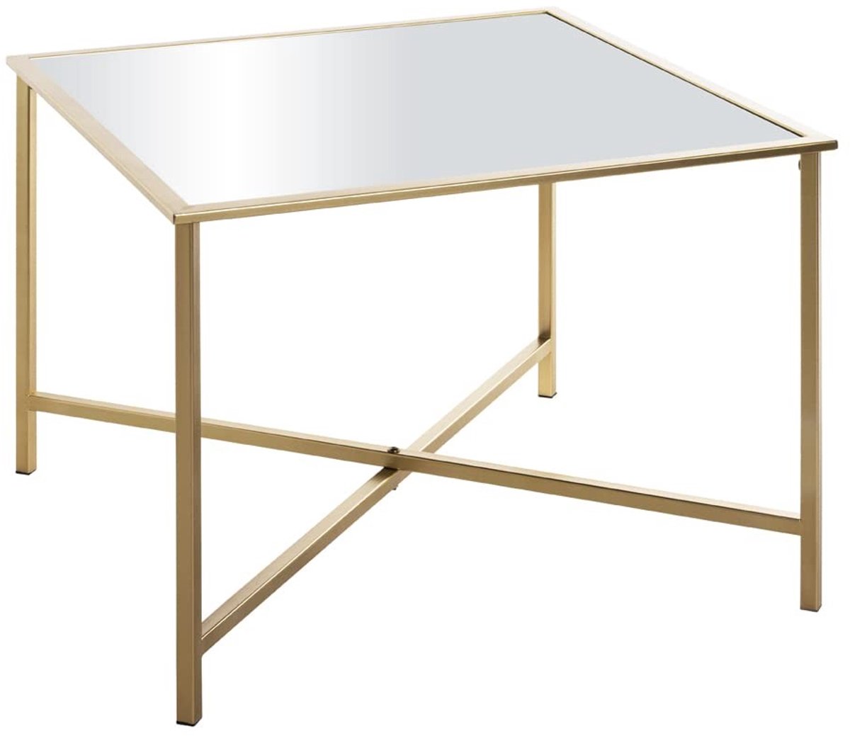 Omgoods - Art Deco Bijzettafel van Metaal met Spiegel - Gouden Tafel 60x60 cm