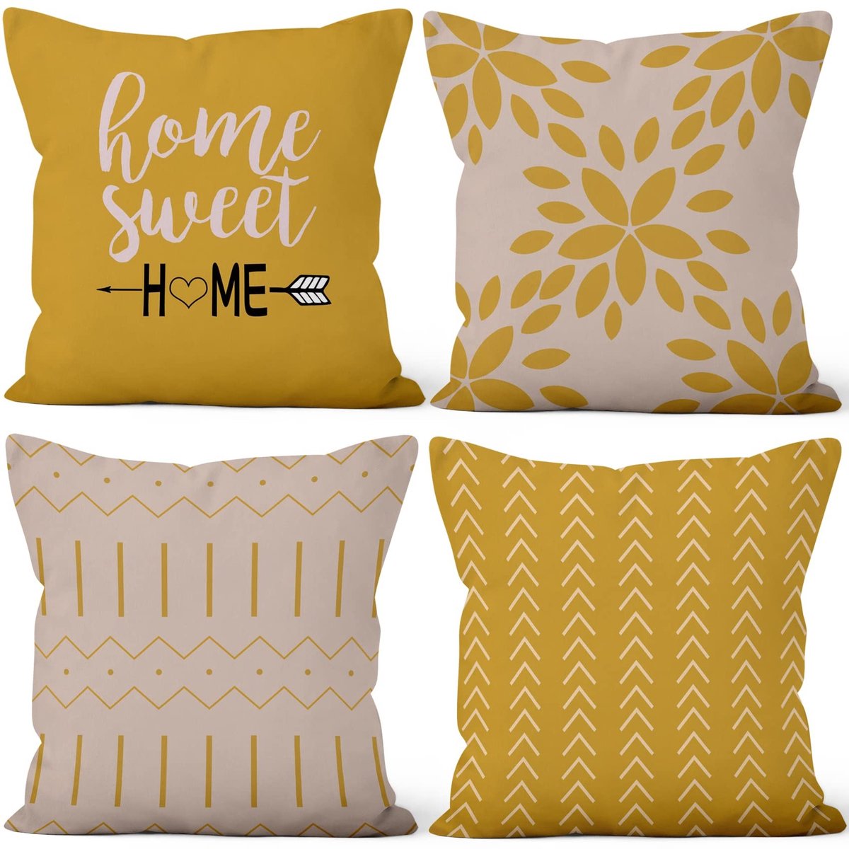 Omgoods - Geometric Kussenhoezen Set van 4 - 60 x 60 cm Geel/Wit